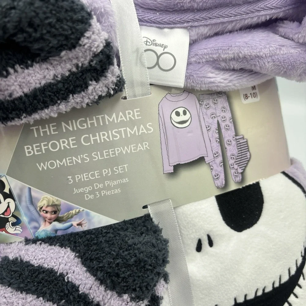 Nightmare Before Christmas Jack‎ Skeleton Pajamas Set Purple Stripes Medium